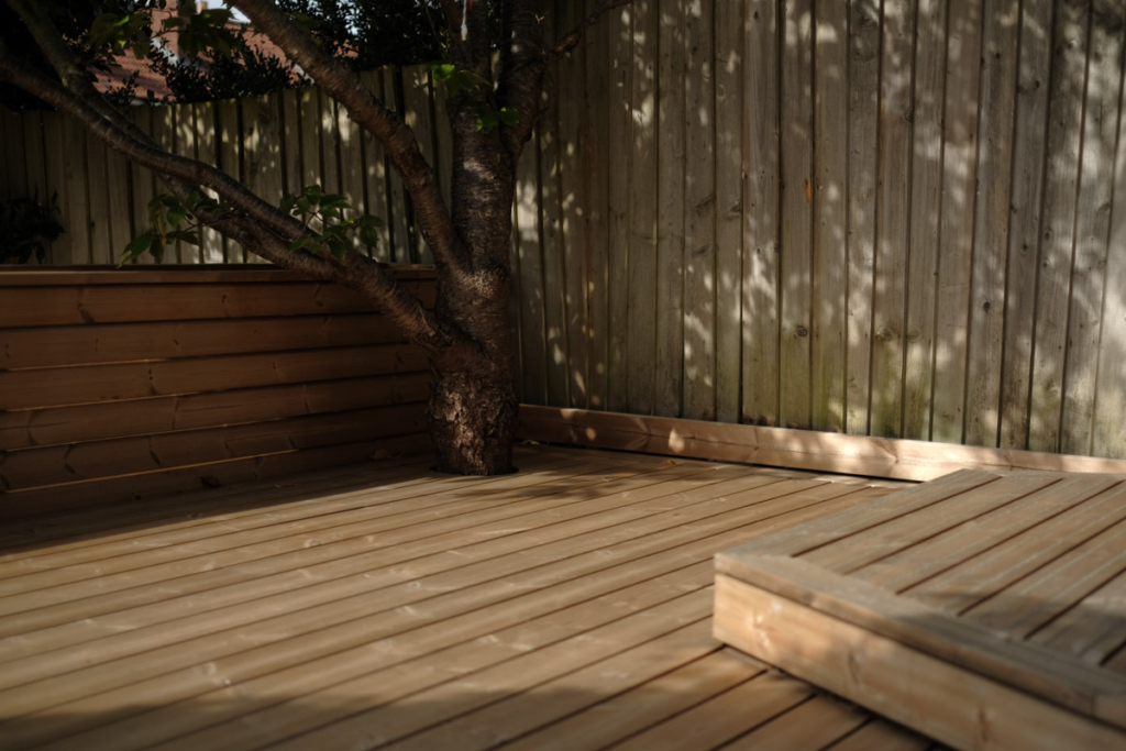 Timber decking in the Wick Road Garden project