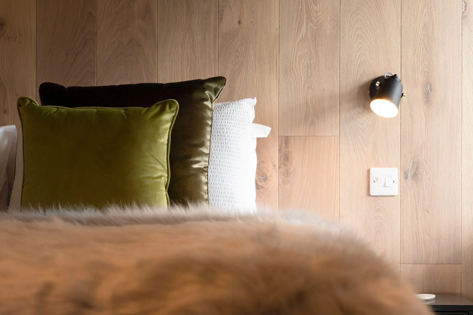 Russwood European Oak Flooring in Silk used as interior wall cladding in the Pityoulish Steading