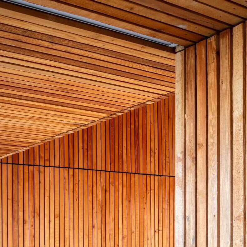 Siberian Larch Cladding Off-sawn & fire treated (47 x 50mm) | Saughton Park Regeneration | Sutherland Hussey Harris | Keith Hunter Photography