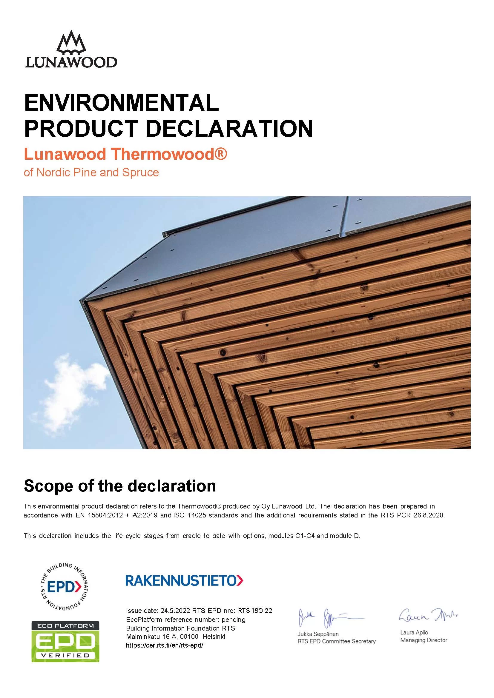 Lunawood Environmental Product Declaration 2022