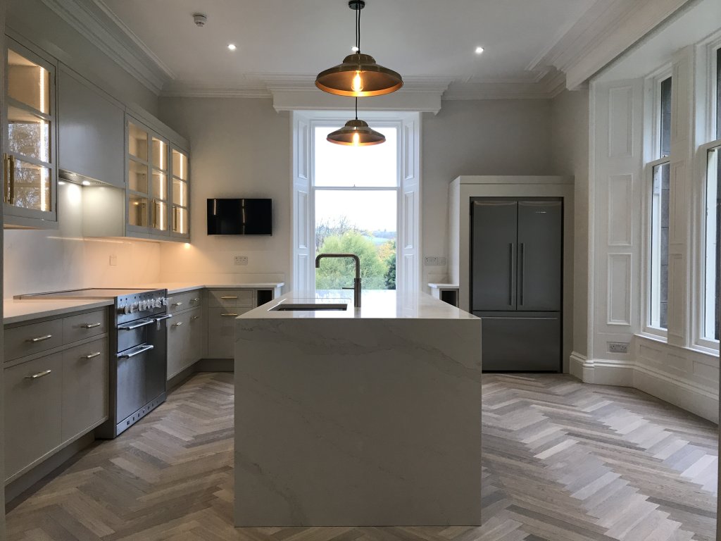 European Oak flooring in Heather laid in a herringbone pattern