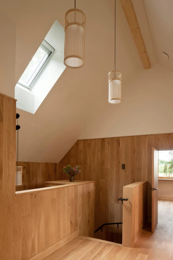 Russwood European Oak Flooring in Sand used as interior cladding and flooring in the Seed project by Kirsty Maguire Architect