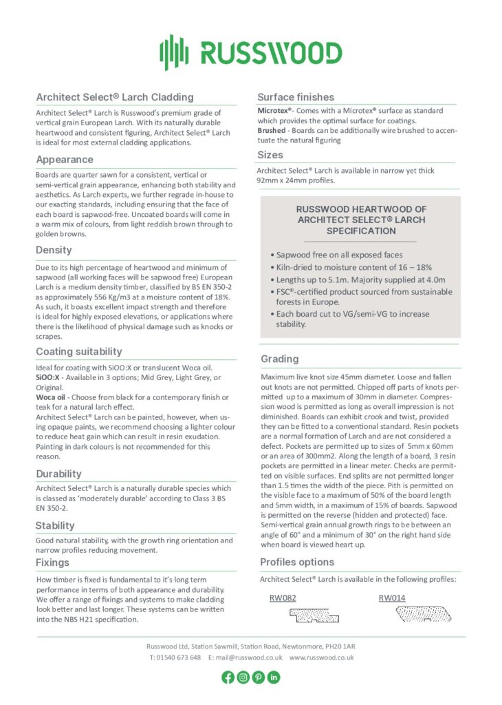 Architect Select&reg; Larch Factsheet