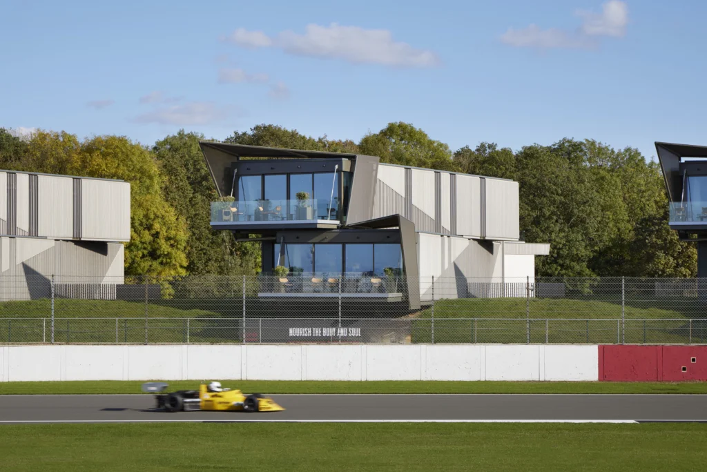 F1 track at Silverstone on a sunny day.