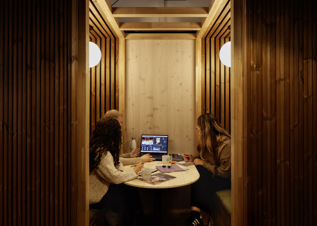 Russwoods meeting pod in use, Glasgow Merchant City office 