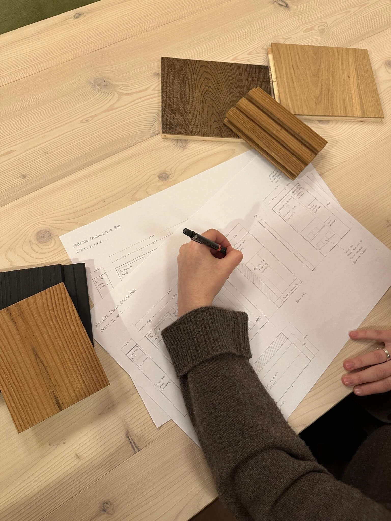Interior Project Liaison Technician, Jodie Wight, working on our initial Material Source pod design.
