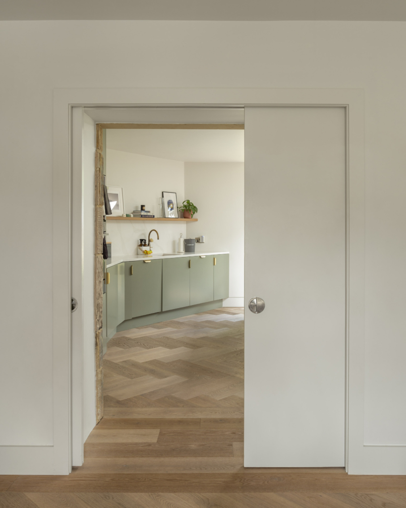 European Oak Flooring in Pearl and a herringbone laying style