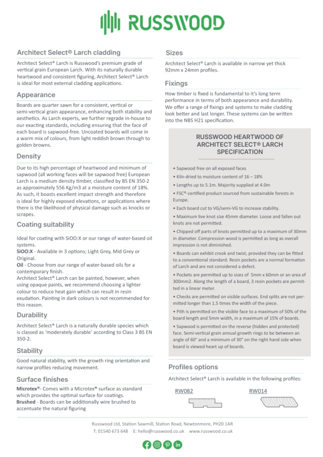 Architect Select® Larch Factsheet