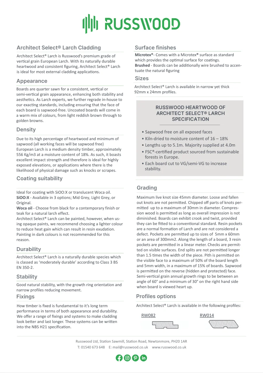 Architect Select&reg; Larch Factsheet