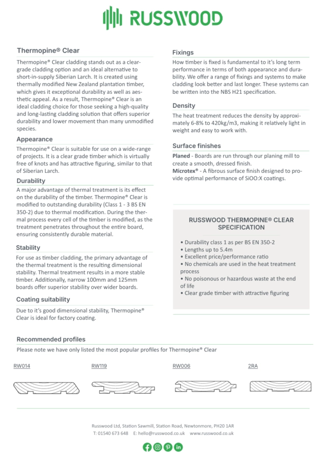 Thermopine&reg; Clear Factsheet